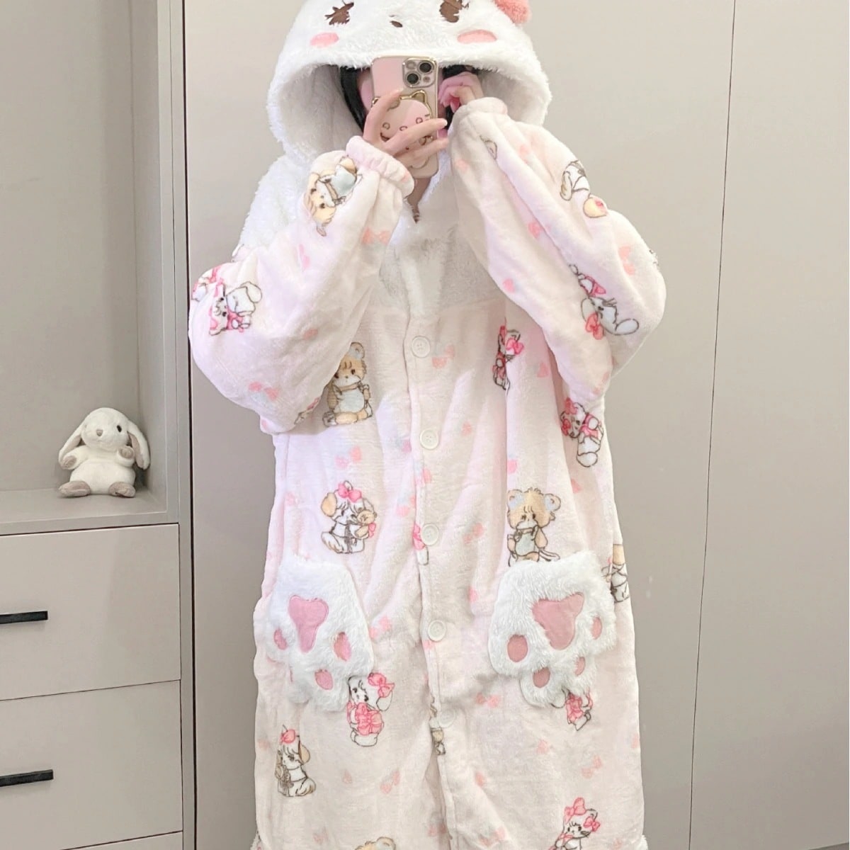 Mikko冬フランネルプラス厚30%までに制限手少女可愛い優しい女の子スリーパールームウェアセット