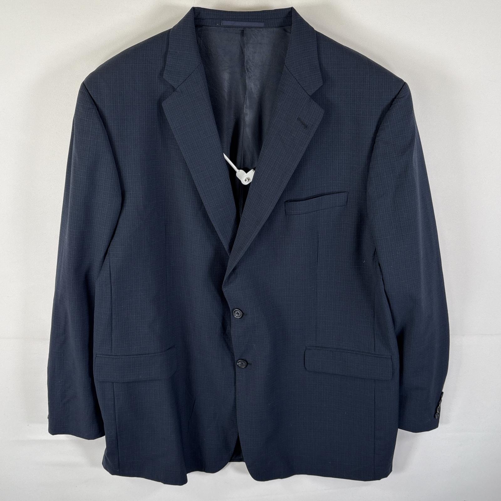 古着 USA製 テーラードジャケット ブレザー スーツ チェック柄 ウールジャケット 48 ダークネイビー メンズ