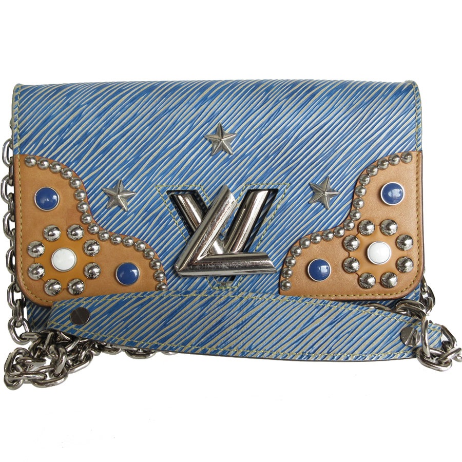 ルイ ヴィトン LOUIS VUITTON ウォレットチェーン ショルダーバッグ エピ ポルトフォイユ ツイスト エピレザー ブルー/ブラウン シルバー レディース s0269a