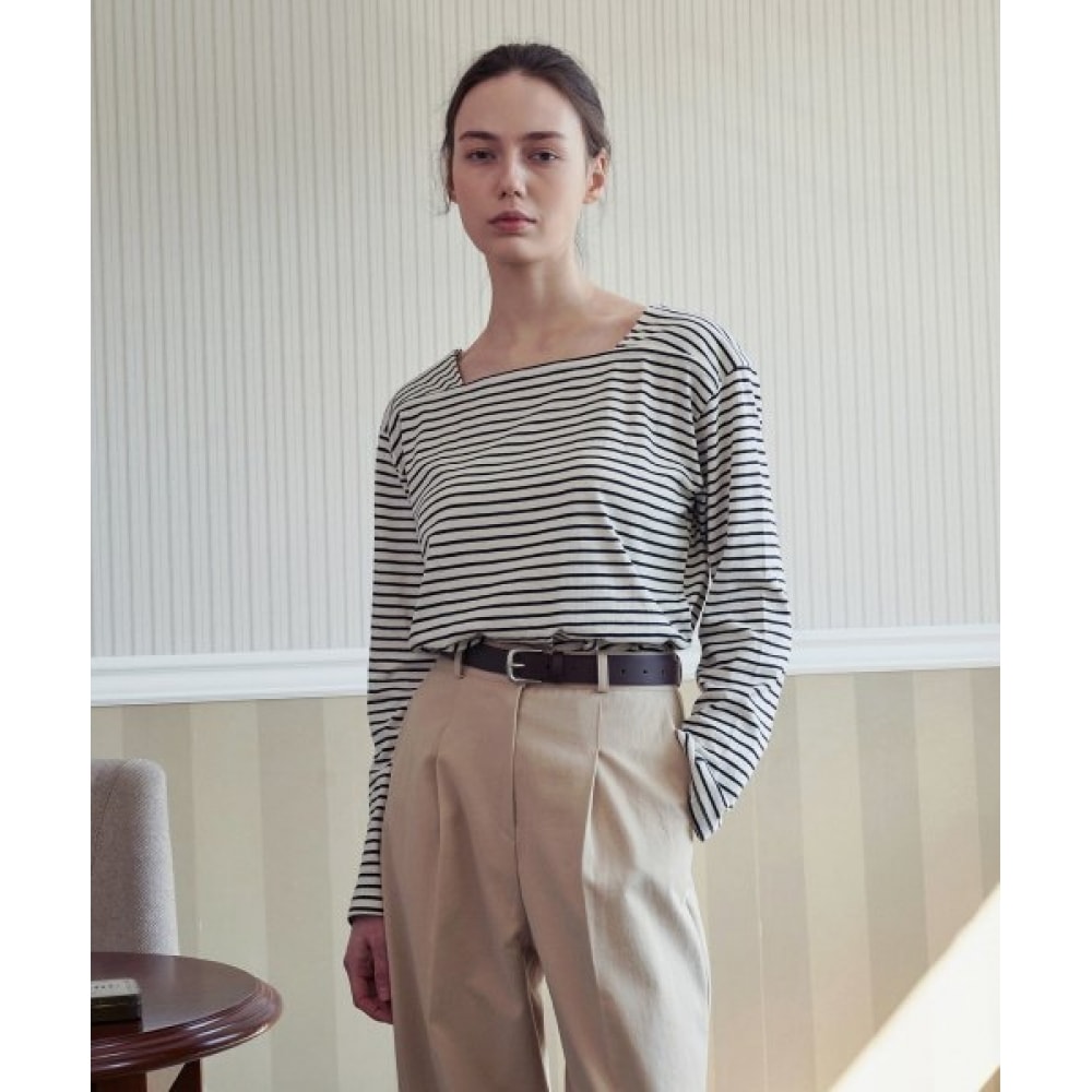 LOEIL スクエアストライプTシャツ-アイボリー