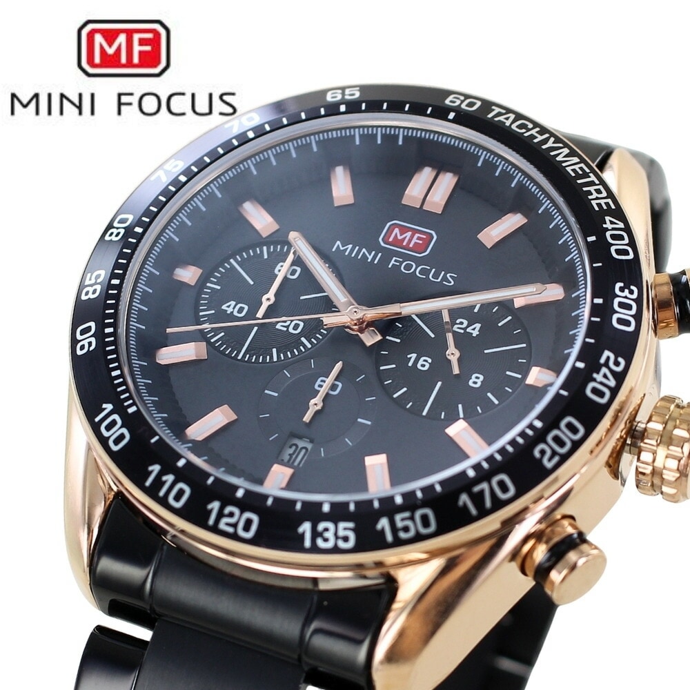 正規品 MINI FOCUS メンズ腕時計 ステンレスバンド かっこいい 腕時計 手表 メンズ 父の日 クロノグラフ クォーツ ブラック 高級感 大人 おしゃれ ビジネス カジュアル 誕生日 プレゼン