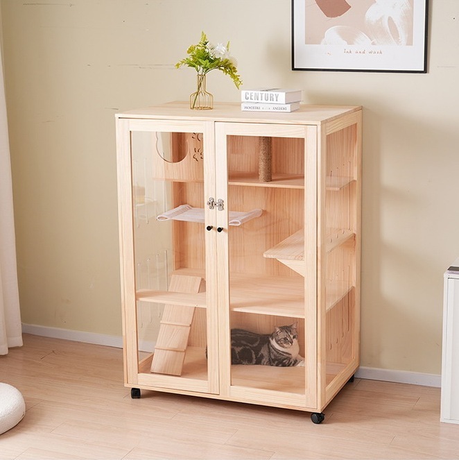【国内即日発送】猫 ケージ キャットケージハンモック付き 木製 3段 高級感 ワイド 多頭飼い ペットケージ大型 隠れ家 キャスター付き 多段 幅広い 据え置き ペット用品 猫用品 おしゃれ