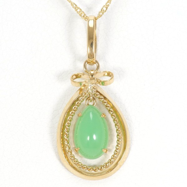 K18 18金 YG イエローゴールド ネックレス クリソプレーズ 約40cm ジュエリー 中古