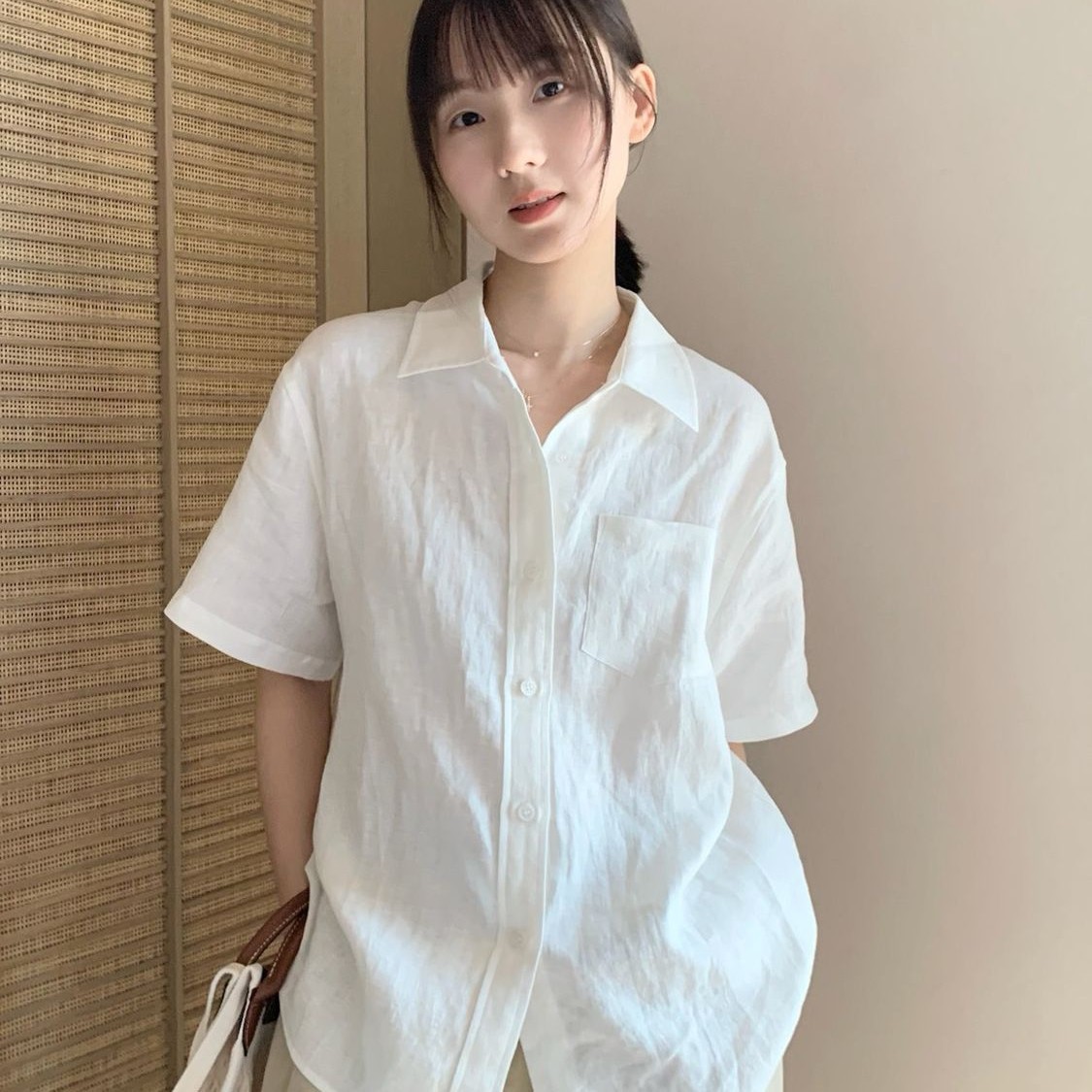 フレンチ 白 半袖 シャツ レディース ポロ 襟 ゆったり カジュアル シャツ デザイン性 春夏 トップス692