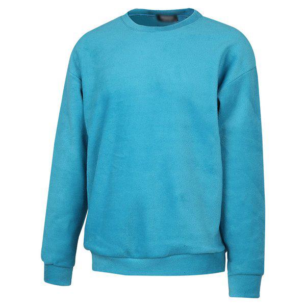 メンズベーシックラウンド長袖フリースTシャツNE-TSA-Q010-青緑