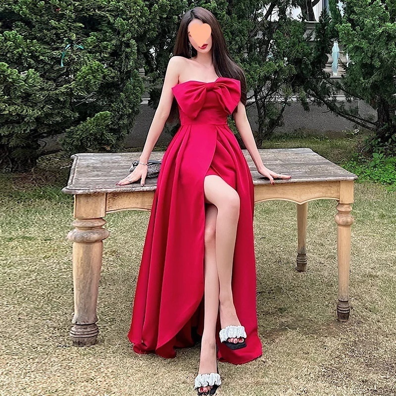 2024赤胸リボンデザイン肩を露出する晩餐会年末パーティーイブニングドレス 5,973円