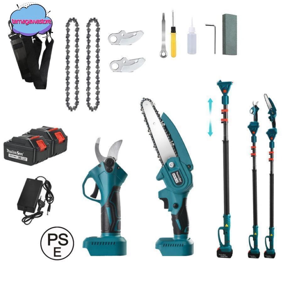 チェーンソー 充電式 電動剪定バサミ 高枝切り電動チェーンソー 6インチ 剪定バサミ 電動 3 in 1 の組み合わせ ブラシレスモーター 角度調節可能