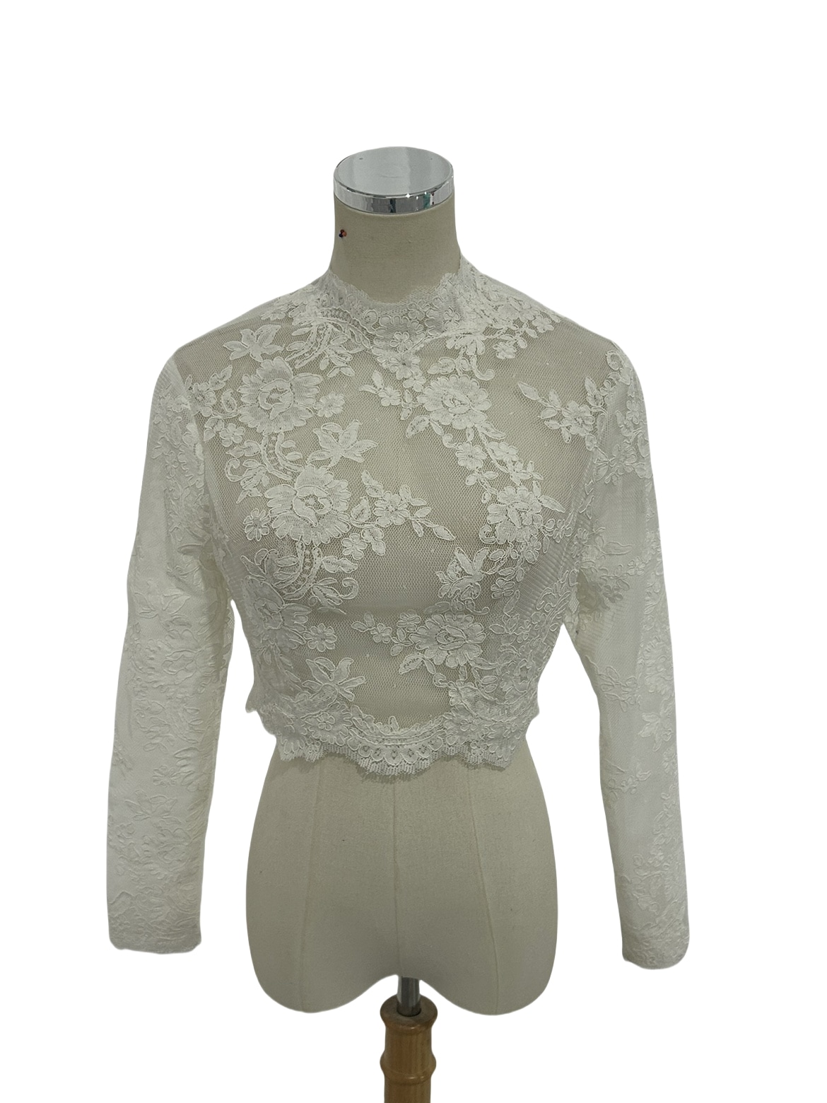 ウエディングドレス中に入れるボレロ トップスのみ くるみボタン 繊細レース