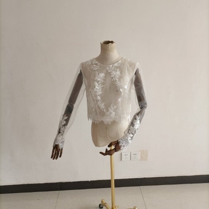 ウエディングドレス レース ボレロ トップスのみ アイボリー 長袖 結婚式/披露宴 インナーブラウス