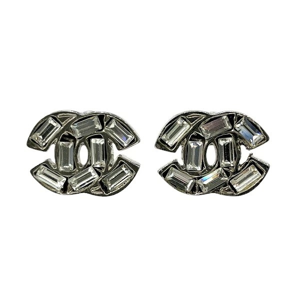シャネル シルバー 01P ココマーク ラインストーン ピアス レディース 【中古】