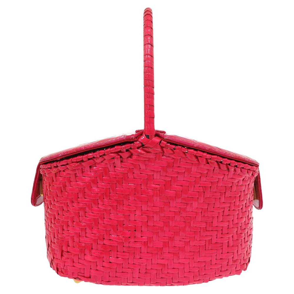 美品 クロコ ストロー ハンドバッグ カゴバッグ その他バッグ ストロー/ストロー ピンク 2524【中古】 レディース