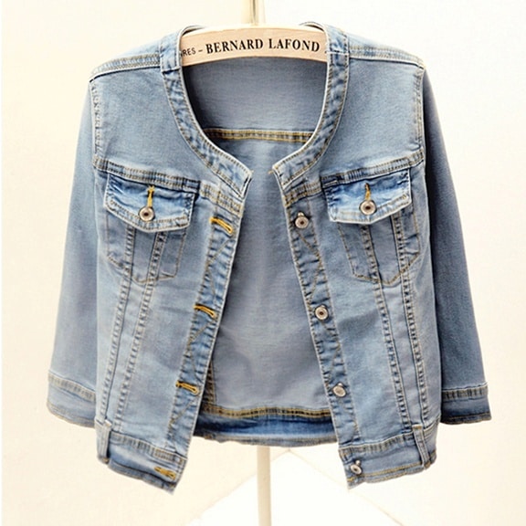 アウター ジャケット デニムジャケット ノーカラー ラウンドネック 半袖 前開き ボタン 胸ポケット ショート丈 かわいい 大人可愛い きれいめ シンプル 上品 おしゃれ かっこいい カジュアル