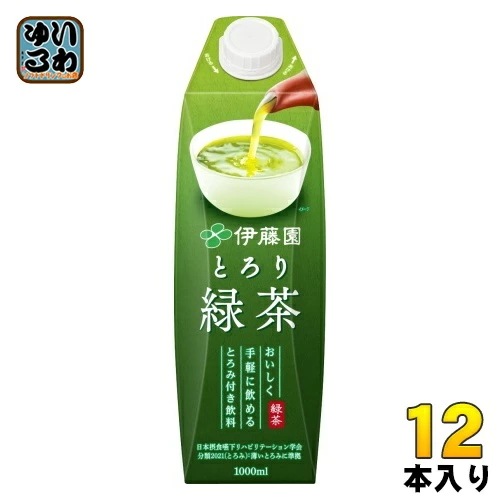 伊藤園 とろり緑茶 屋根型キャップ付き 1L 紙パック 12本 (6本入×2 まとめ買い) お茶 緑茶飲料 とろみ飲料 介護 嚥下