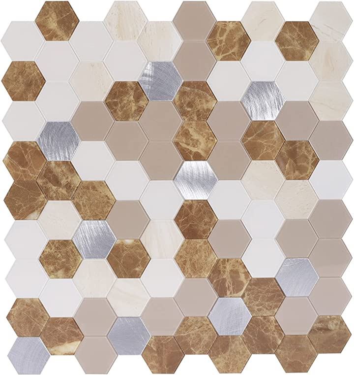 防水耐熱DIYタイルシール 3D立体壁紙シール 六角形ブラウン27x28cm-10枚セット(六角形ブラウン27x28cm-10枚セット)