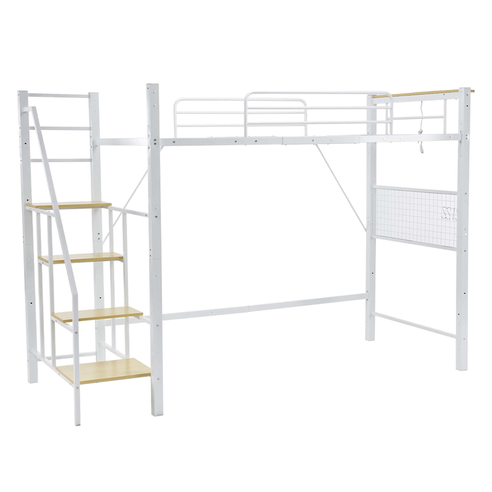 【日本国内出荷-3日で配達】【ホワイト】システムベット ロフトベッド シングル コンセント付き 収納付き 耐荷重150kg 高さ173cm スチールネット S型フック付きスチール 耐震 DJYC346
