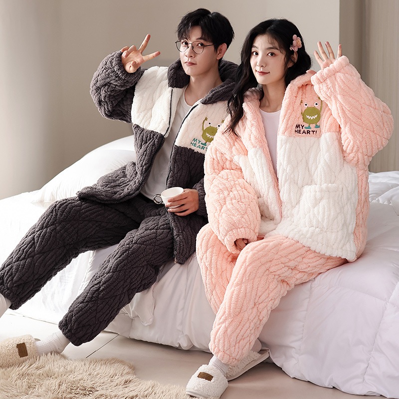 パジャマ ルームウェア フランネル 冬 フラノ ペアパジャマ 長袖 モコモコパジャマ 上下セット レディース超厚手カップルパジャマ冬用三層キルト防寒コーラルベルベットレディースinsスタイル高級メ 4,829円