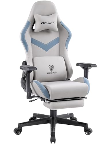 Dowinx ゲーミングチェア ファブリック オットマン付き オフィスチェア パソコンチェア 4Dアームレスト フットレスト デスクチェア ゲーム用チェア ポケットコイル グレー 椅子 LS-6668