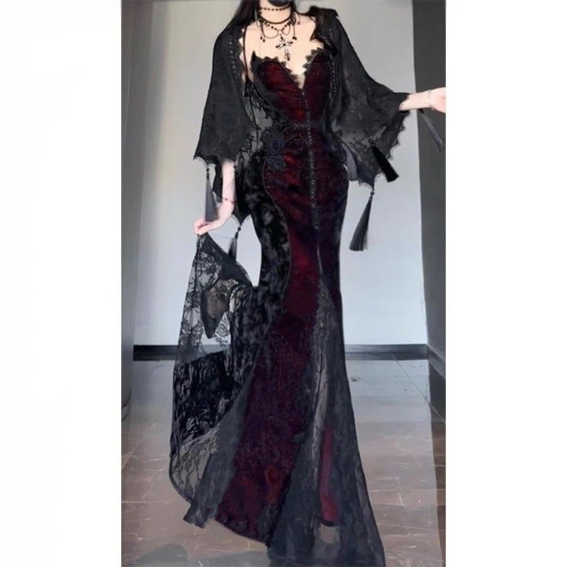 パーティードレス ダークカラーのショールカーディガンストラップストラップレスドレスセット