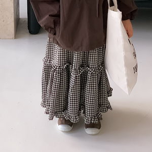 ins子服2024女の子春夏韓国風レースロングスカートベビー女の子ロングスカート034チェック柄スカート
