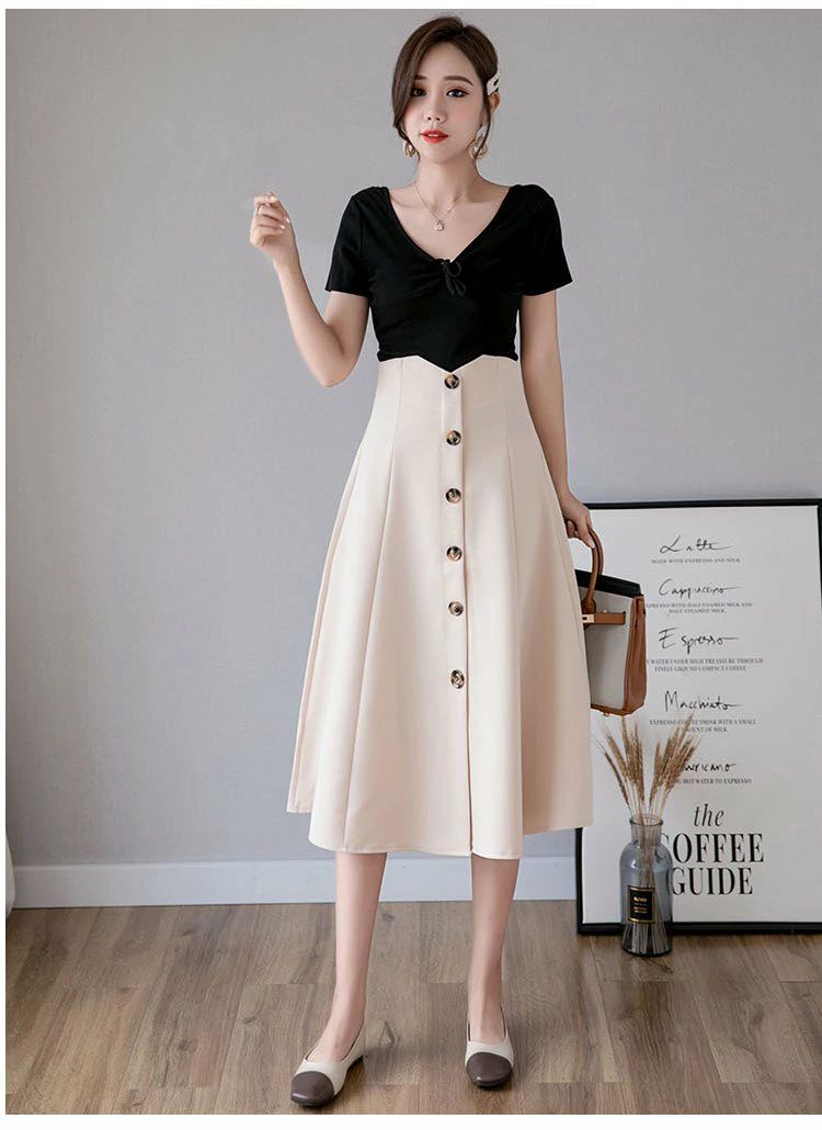 【送料無料】ベージュ ブラック ホワイト 清楚 脚長 体型カバー 通勤 OL ビジネス オフィス 会議 オールシーズン 無地 シンプル