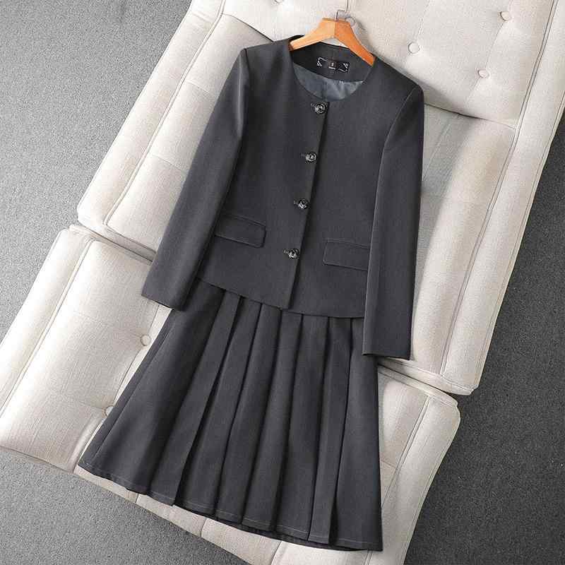 レディース スーツ セットアップ オフィス コンサル 広報 プリーツスカート カレッジ 春秋 高級感 トラディショナル シンプル ツーピース