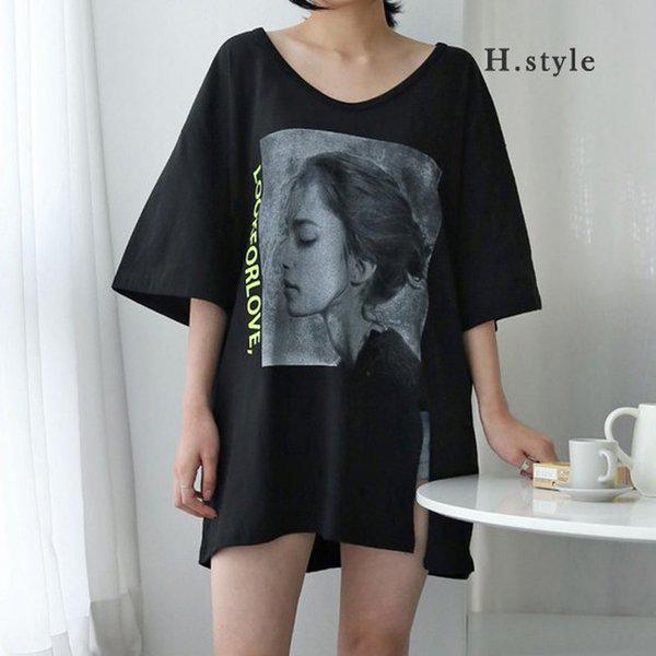 HスタイルTSフォラブラウンドティー/春新商品/Tシャツ/7分/半袖/ルーズフィット/ラウンド/ボックスフィット/ディープネック/ボートネック