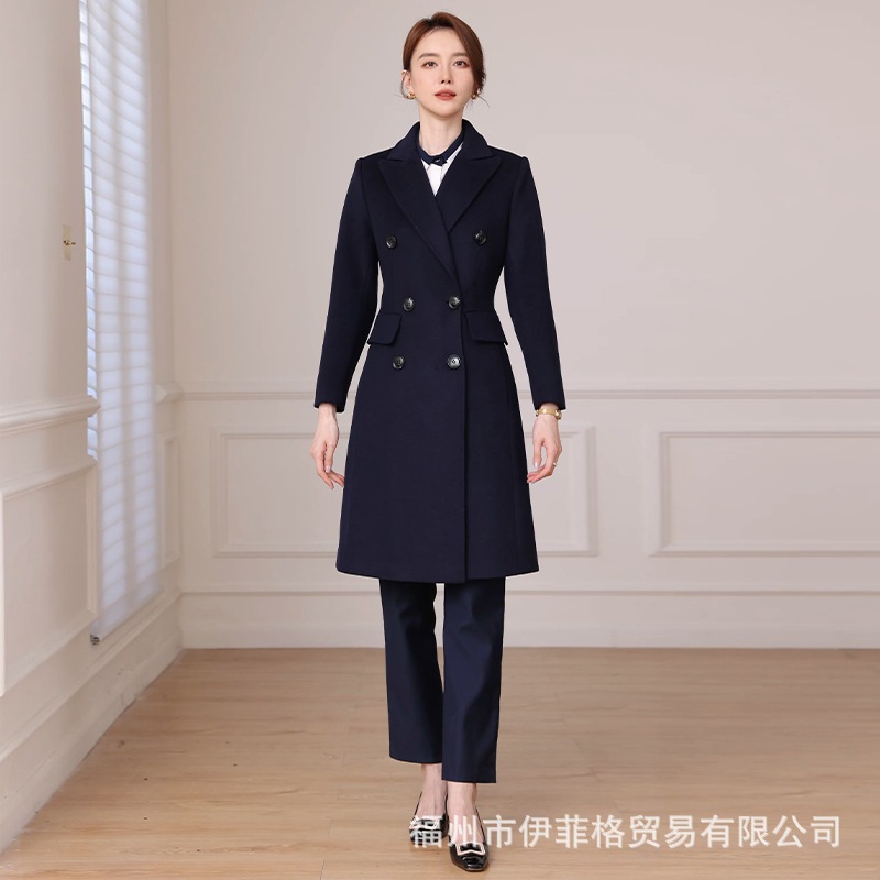 女性のためのプロフェッショナルウールコート冬の新しい厚みのあるウールコートミドル丈ホテル銀行顧客サービス作業服