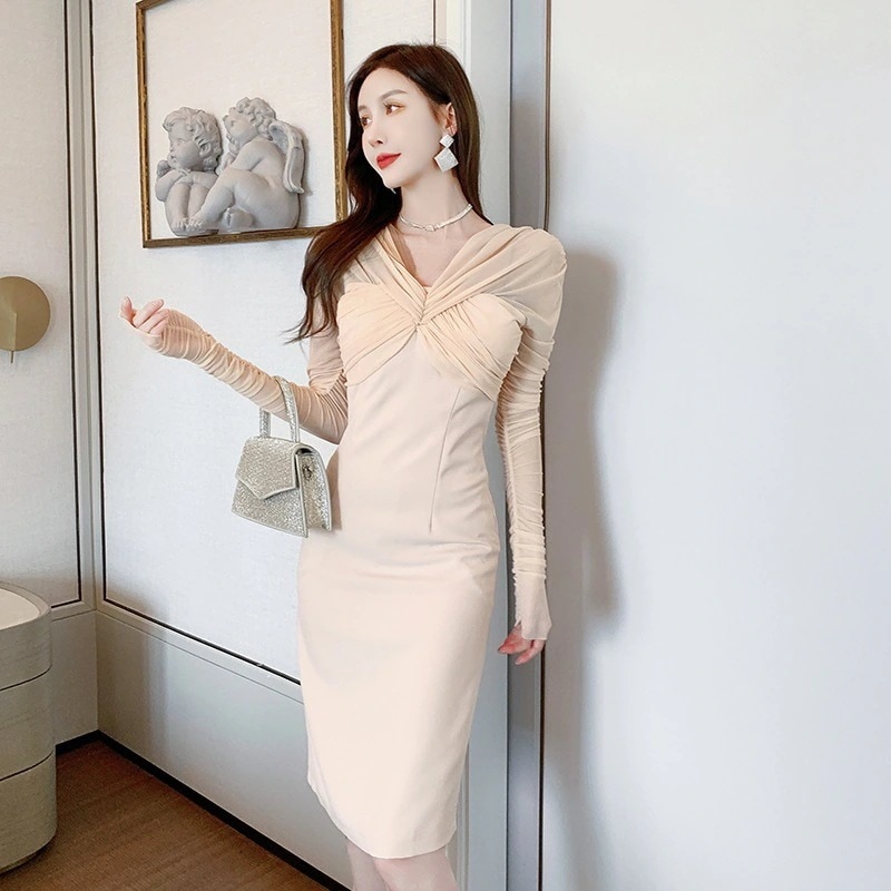 【Fellow 20％割】【JY.上品】 チュールワンピース 春秋 タイト スリム ドレス パーティー 着痩せ 大人 お呼ばれ 同窓会 披露宴 卒業式 結婚式 ウェディング 二次会 成人式 7,225円