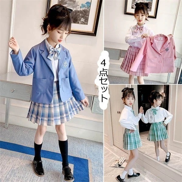 卒業式 スーツ 女の子 小学生 入学式 スーツ キッズスーツ 女児スーツ（ジャケット スカート シャツ 蝶ネクタイ）ブルー ジャケット フォーマルスーツ かわいい 七五三 入学式 ガール 卒業式服