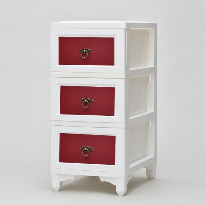 カドリープレミアム 3段 マダーレッド CDL-03W-RD ホワイト チェスト