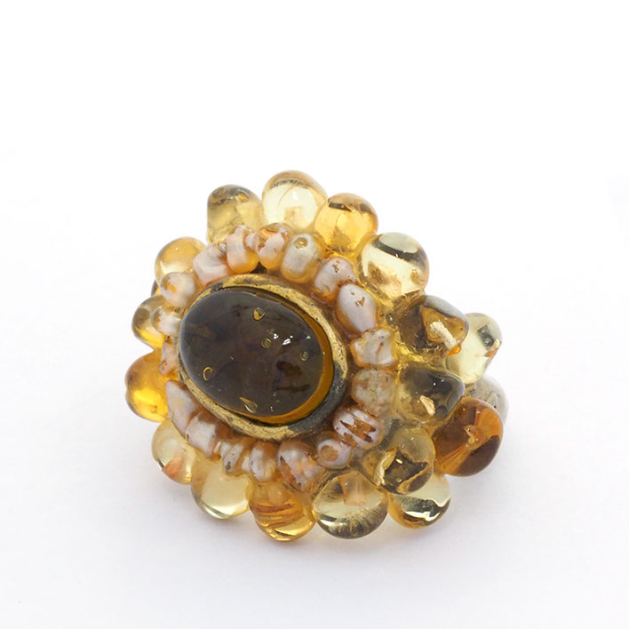 【美品】シャネル グリポア ゴールド フェイクパール ココマーク ガラス 【指輪】