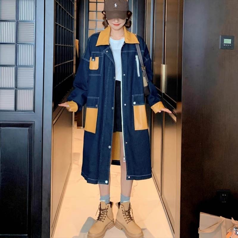 アウター コート レディース ロング 長袖 Vネック 襟付き オーバーサイズ ストリート ポケット 前開き デニム ブルーデニム かわいい 大人可愛い きれいめ カジュアル おしゃれ かっこいい レト