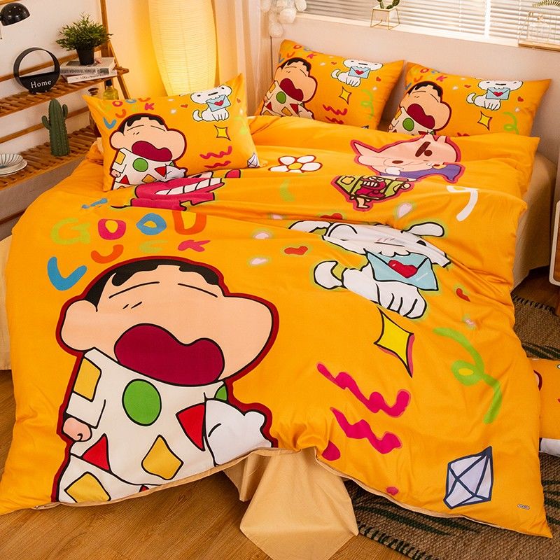 [限時優惠/最新デザイン]クレヨンしんちゃん漫画プリント4点セット子供綿シーツ布団カバー学生寮シングル綿3点セット