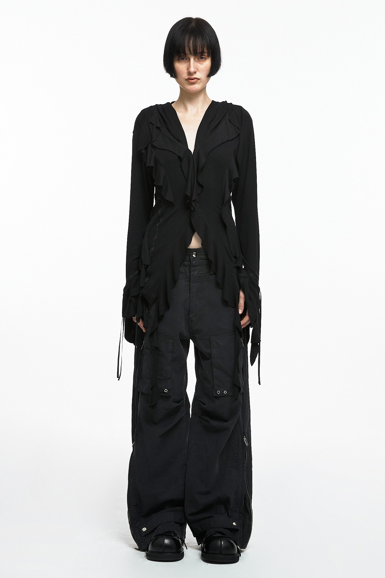 【NACHE】 RUFFLE HOODIE SHIRT : 3COLOR