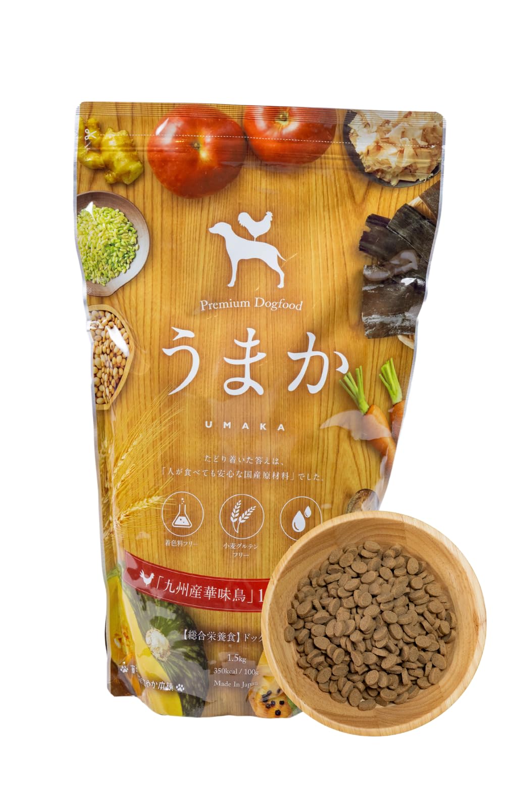 華ちゃん犬猫すこやか本舗 うまか ドッグフード【 国産 無添加 】ドライ チキン 華味鳥 ヒューマングレード グルテンフリー グレインフリー 全犬種 全年齢 総合栄養食 1.5kg（単品）