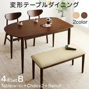 【5%OFF】 変形テーブルダイニングシリーズ ナチュラル 4点セット(テーブル+チェア2脚+ベンチ1脚) Visuellヴィズエル テーブル 【5%OFF】 変形テーブルダイニングシリーズ ナチュラル 4点セット(テーブル+チェア2脚+ベンチ1脚) Visuellヴィズエル テーブル