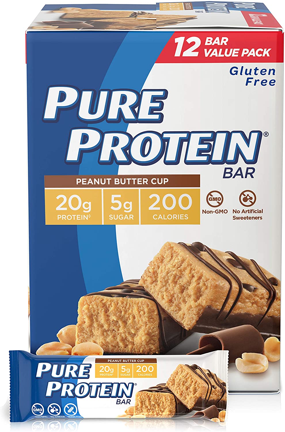[アメリカ無料直送]純粋タンパク質バー高タンパク質低糖グルテンフリーピーナッツバター1.76