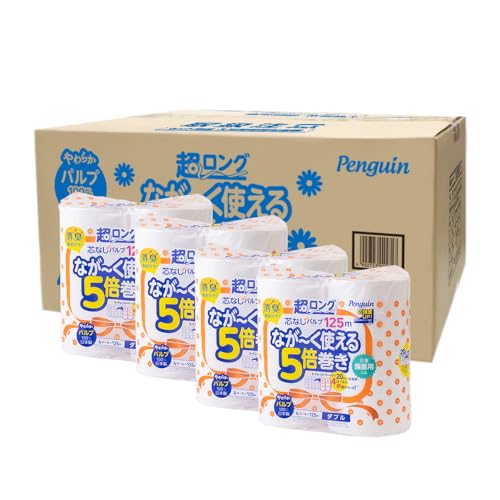 【ケース販売】丸富製紙 ペンギン超ロングパルプトイレットロール 125ｍ 4ロール ダブル×4