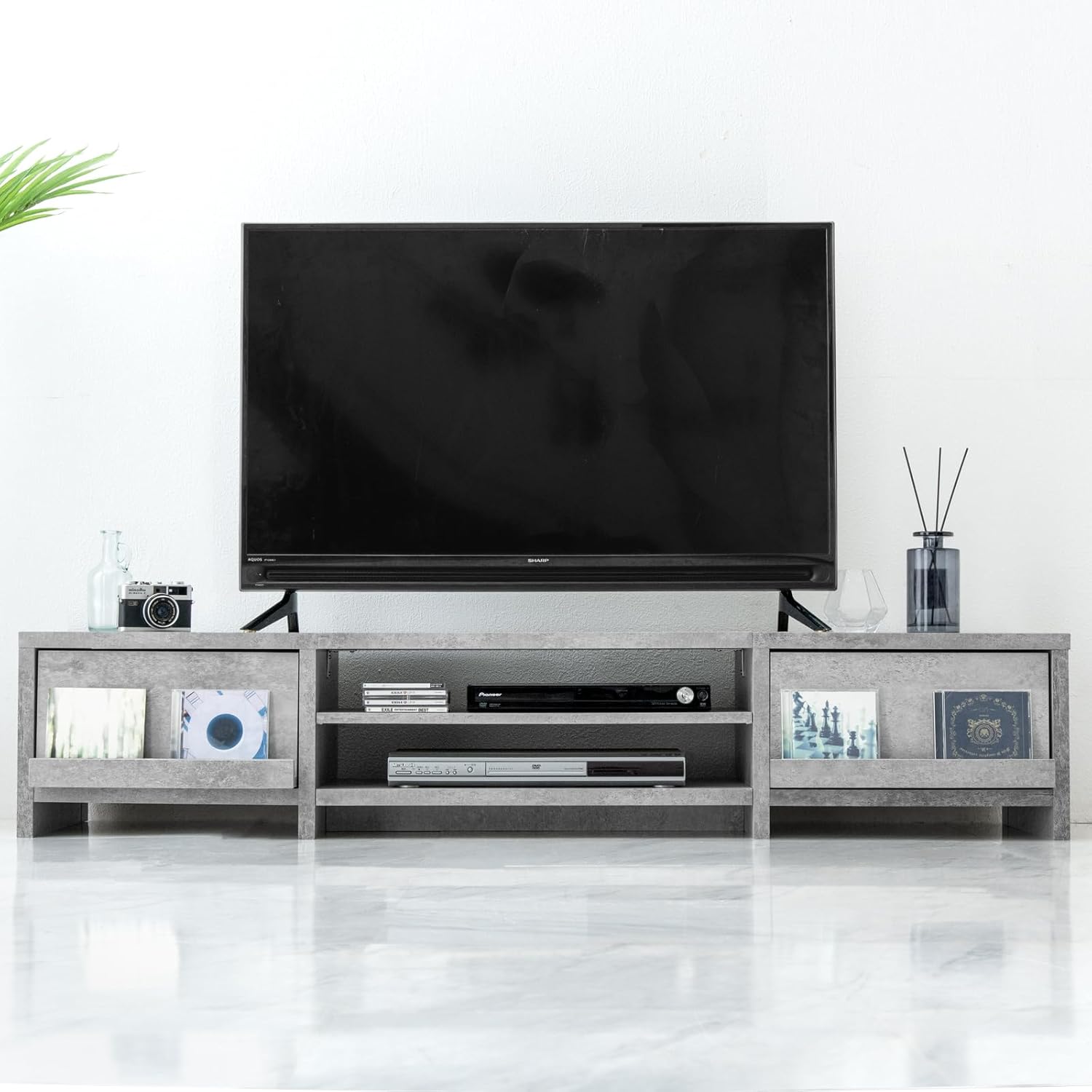 テレビ台 幅150cm ロータイプ 木製 ローボード ディスプレイ収納 耐荷重約50kg 32型～50型 ストーングレー