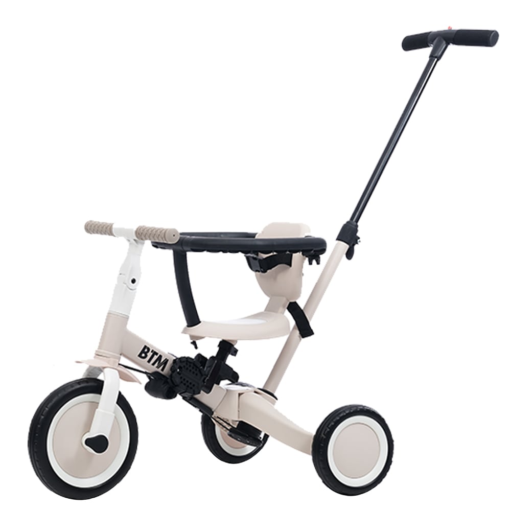 【国内発送】503子供用三輪車 5in1 (グレージュ) 自転車 オリジナル 押し棒付き 安全バー付き キックボード