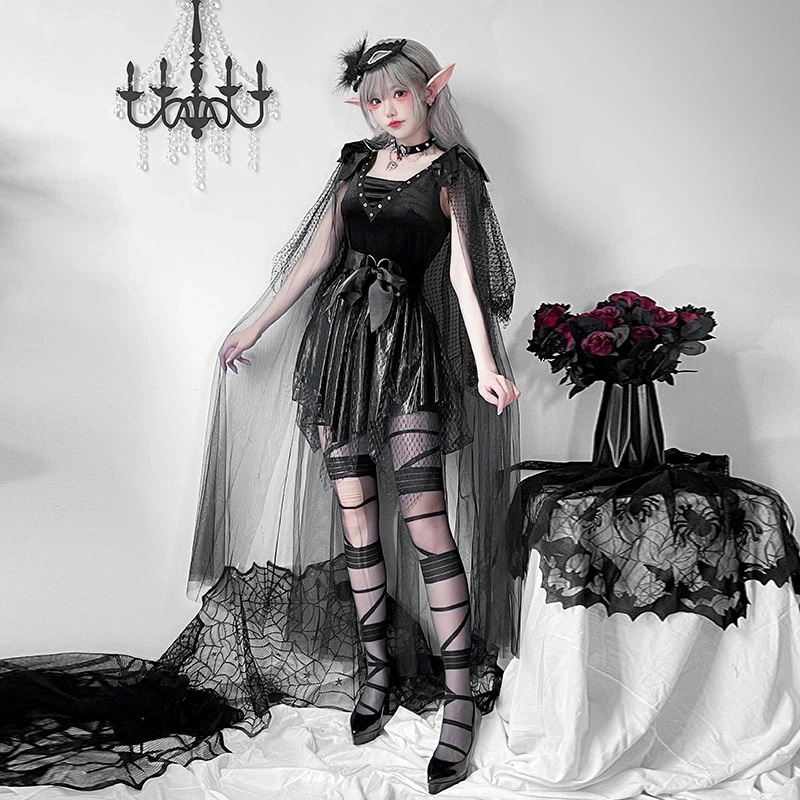 2024年ヨーロッパとアメリカのハロウィンコスチューム大人女性デスホラースケルトンヴァンパイアダークゴシックコス衣装
