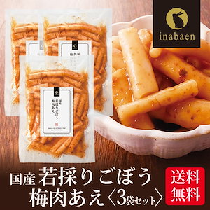 漬物 国産若採りごぼう 梅肉あえ 120g 3袋セット メール便 漬け物 国産 ギフト おくりもの