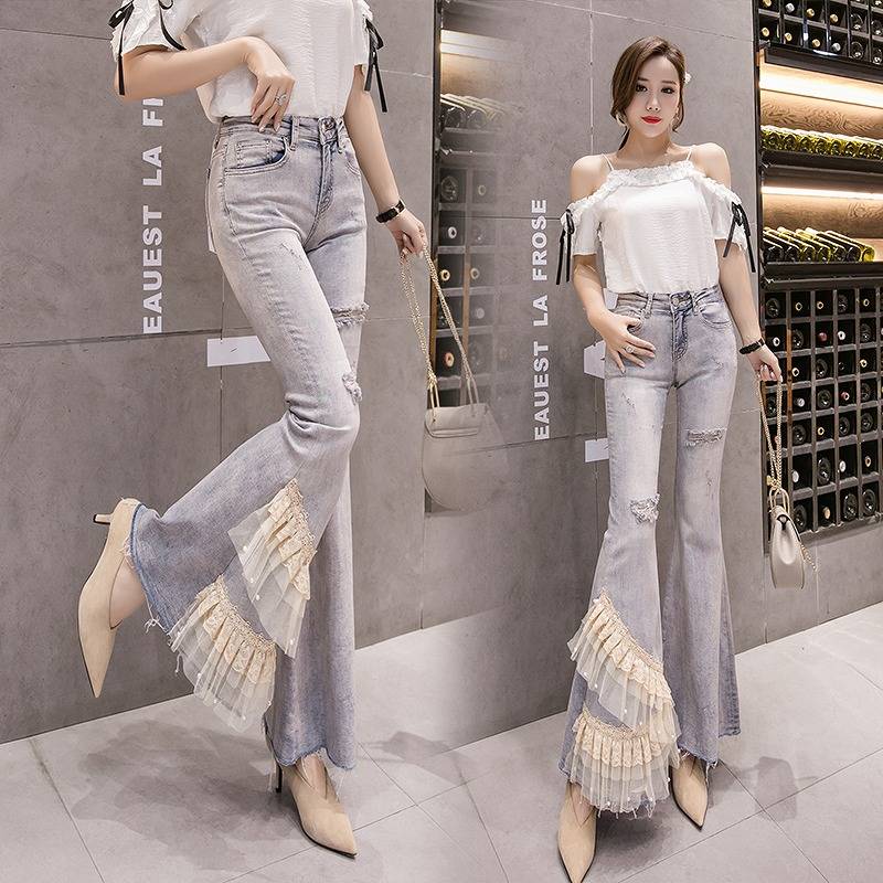 デニムパンツ レース フリル 2XL 即納 パンタロン Gパン ジーパン ジーンズ 2208856