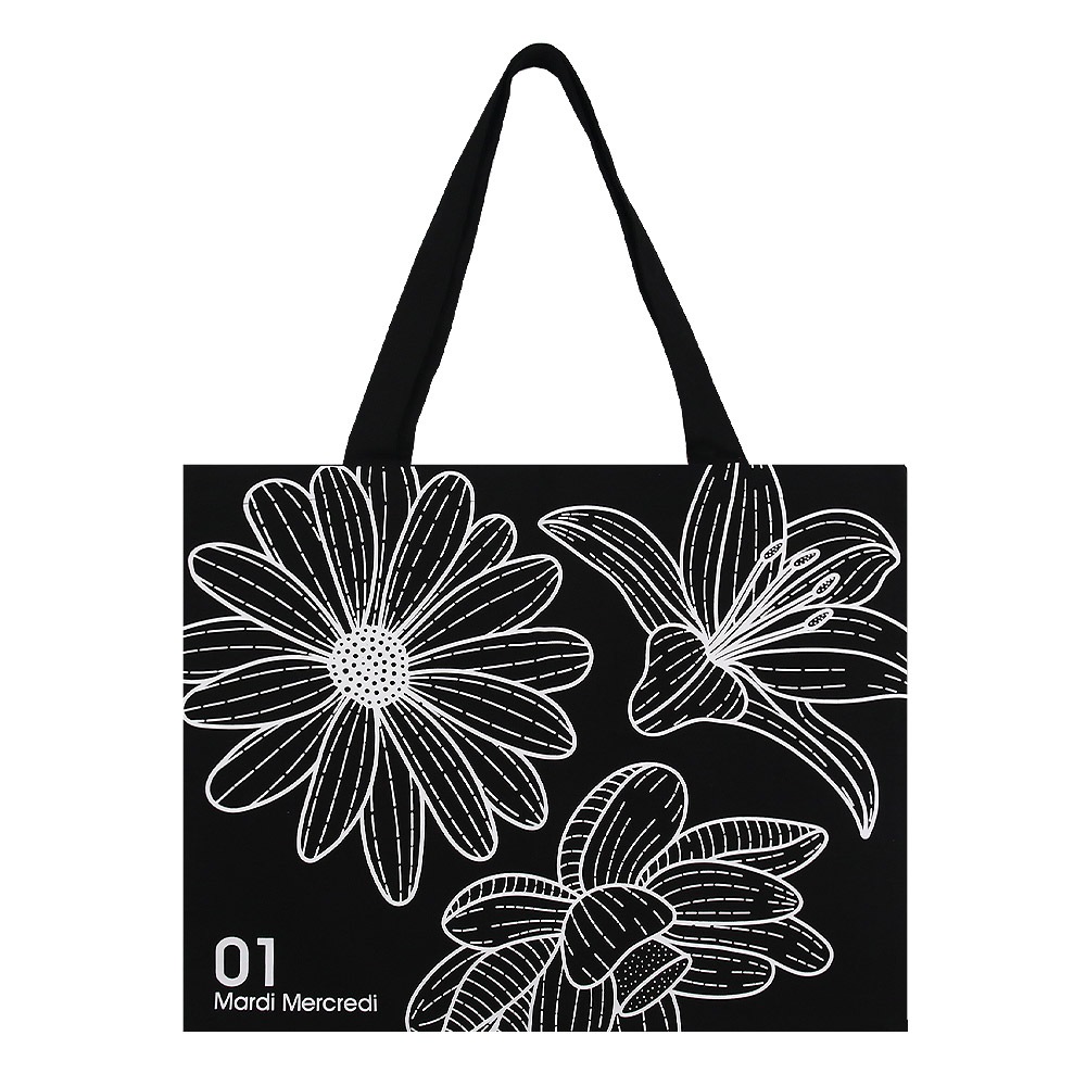 CANVAS BAG TRIPLE FLOWER BLACK WHITE トート レディース 韓国 花柄