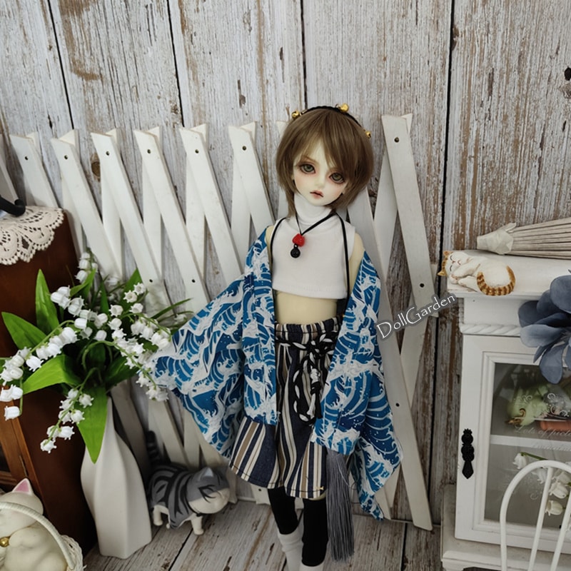 BJD 1/4 ドール服 8点セット 改良和風 MSD/MDDサイズ球体関節人形用衣装 ブルー