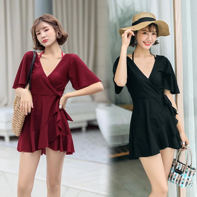 レディース水着 ワンピース 可愛い水着 オールインワン ワンピース水着 水着 女性 保守 ビキニ タンキニ スイムウェア 黒 イエロー ワイン ママ水着 小胸 水泳 着痩せ お尻カバー レディース 送