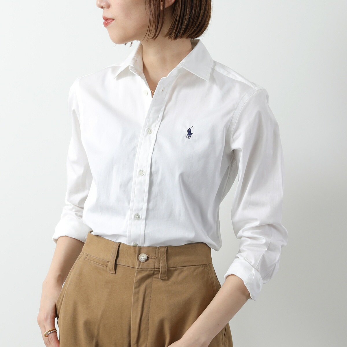 Polo Ralph Lauren ポロラルフローレン シャツ 211891376 レディース コットン 長袖 ポインテッドカラー ポニー刺繍 001/WHITE