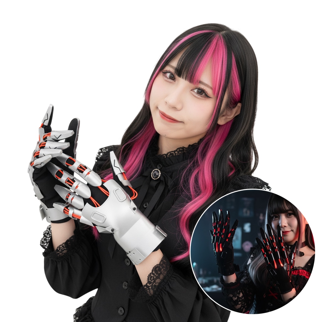 サイバーパンク ガントレット 手甲 光る コスプレ ハロウィン イベント パフォーマンス パーティー アクセサリー デザイン ユニーク インパクト ディテール ファッション