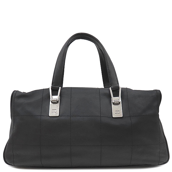 シャネル CHANEL ハンドバッグ チョコバー レザー ブラック シルバー金具 黒 ボストン 91*****【中古】