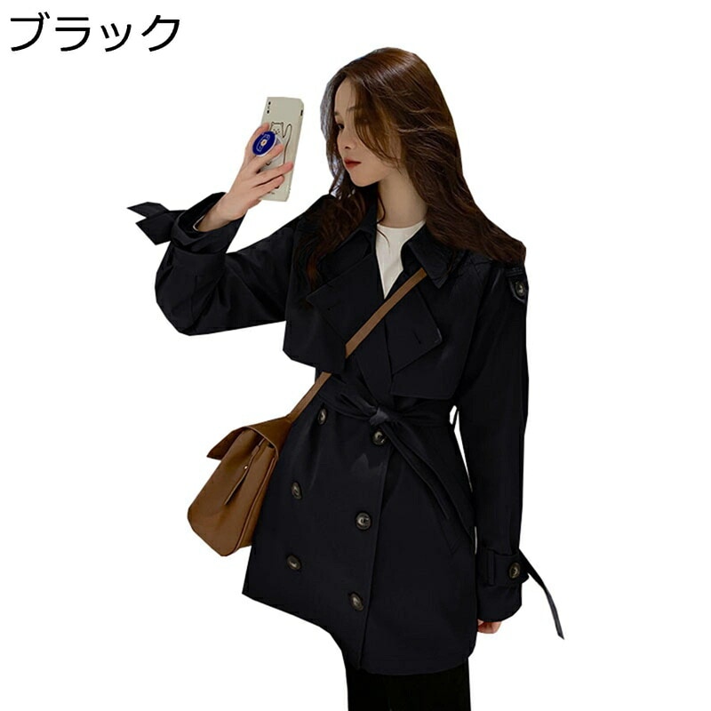 スプリングコート ショート丈 レディース トレンチコート テーラードカラー ジャケット ハーフコート 春秋 カジュアル 無地 シンプル ベルト付き 着痩せ エレガント 通勤 通学 二次会 お呼ばれ